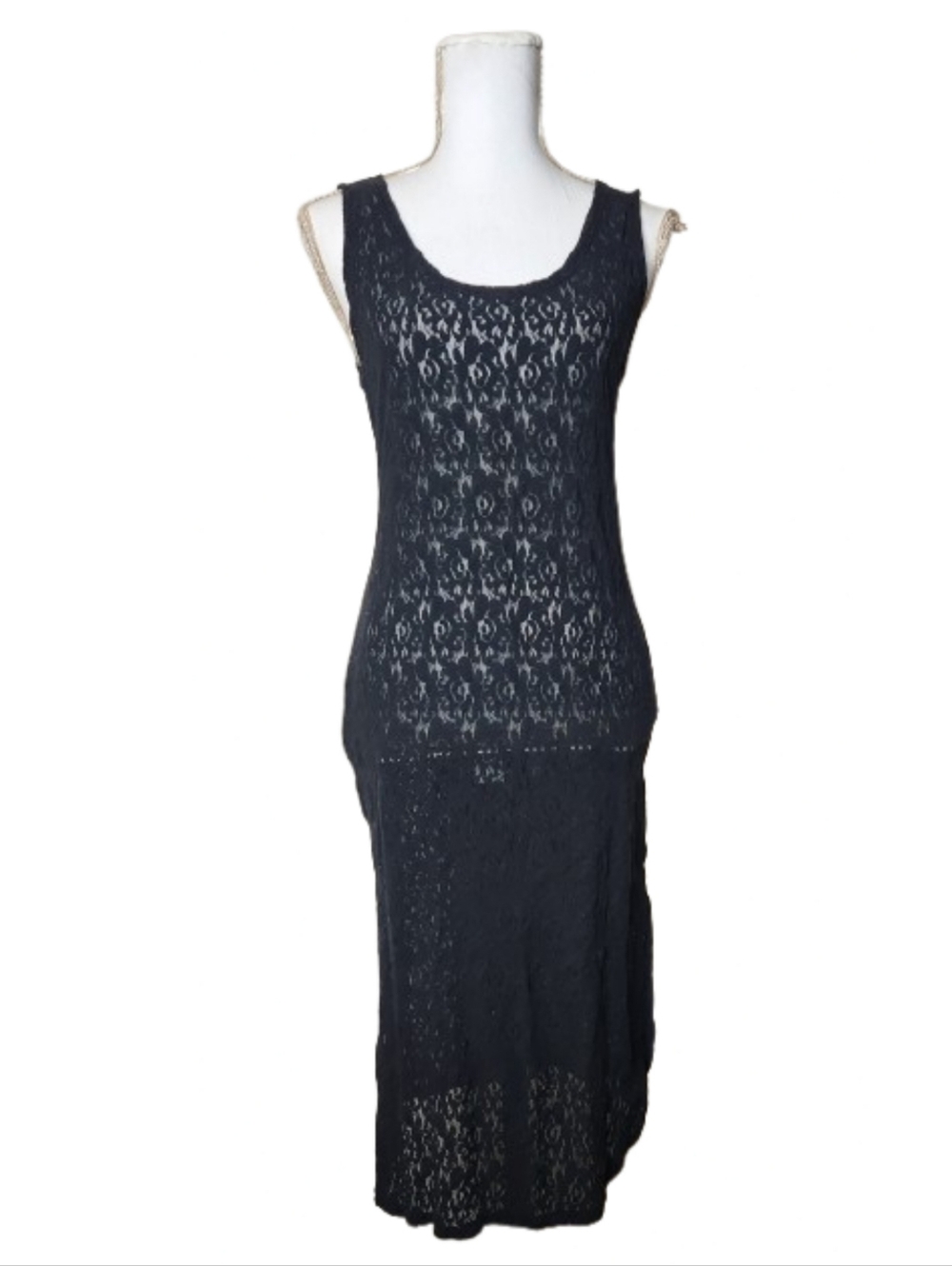 Vintage Val Mode Lingerie Womens Black Nylon Lace Dress